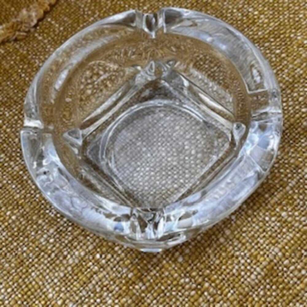 Vintage Heavy Glass Square Bottom Round Ashtray